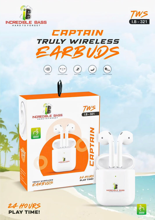 CAPTAIN EARBUDS 16 Hours* Playtime Deep Bass Earbuds | Made In India Bluetooth  (White,  True Wireless)